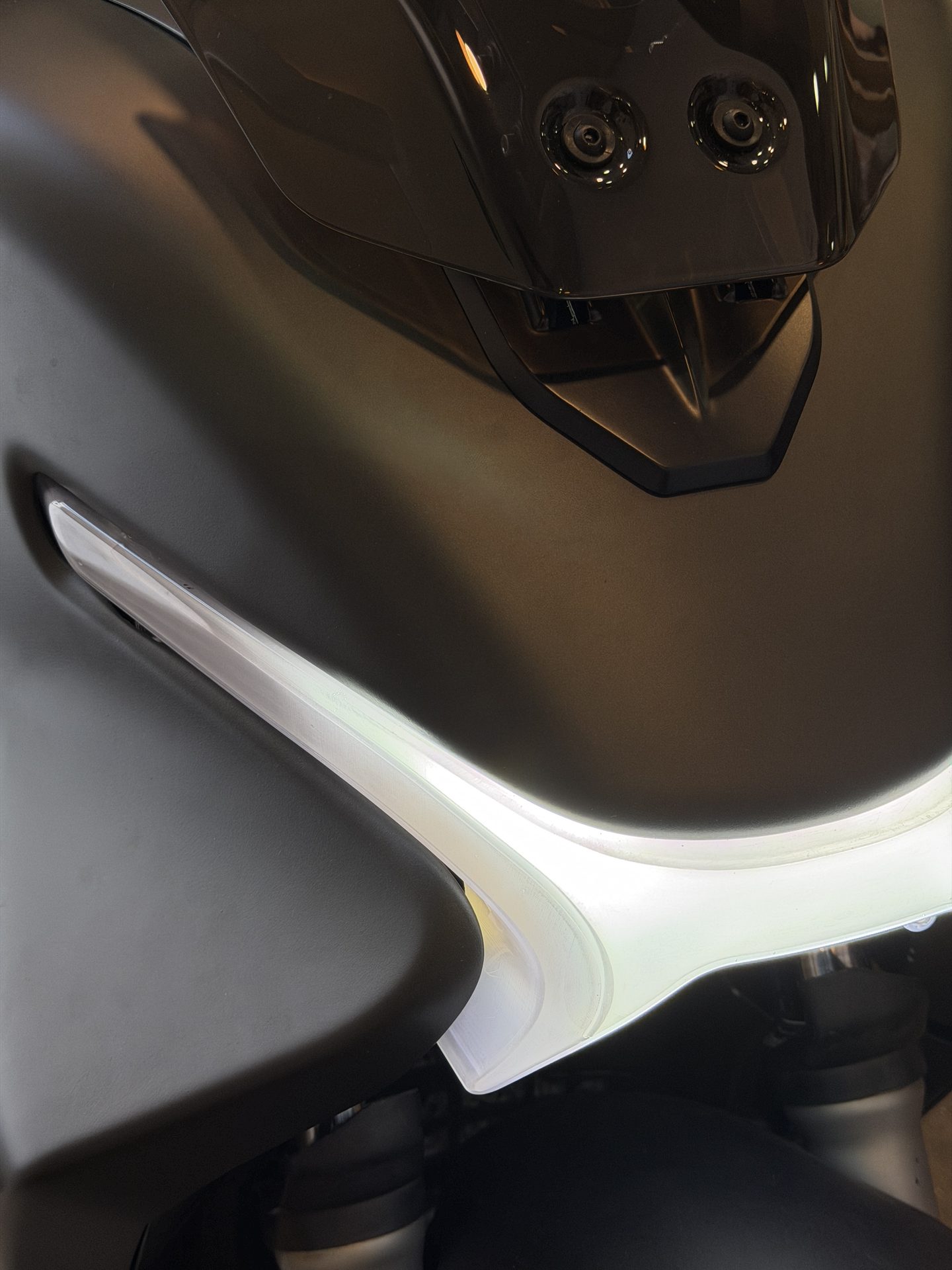 Photo detail of the final bike, showcasing the front light