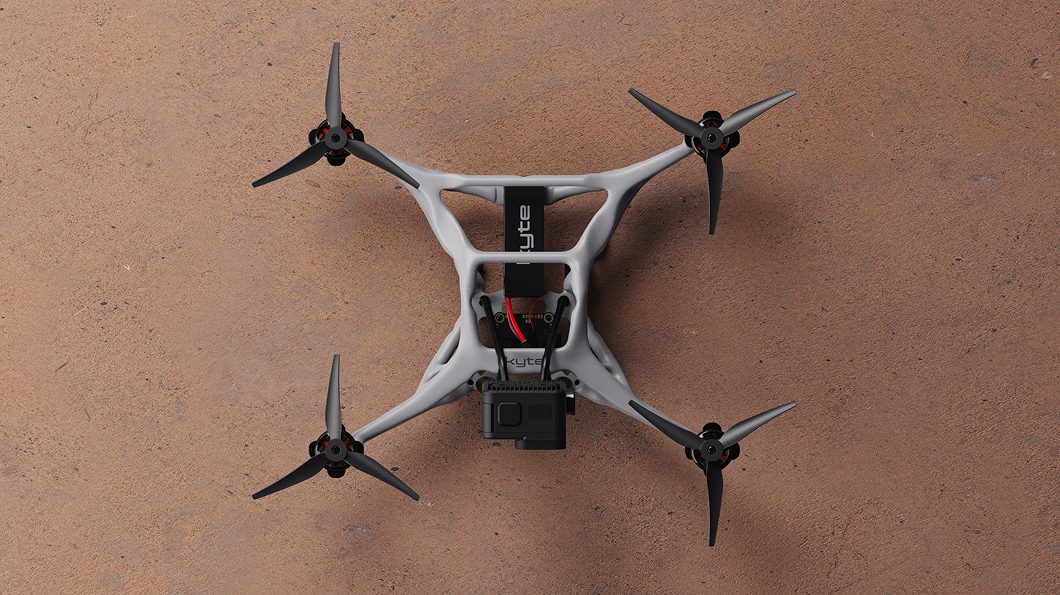 The finished drone seen from above, GoPro mount forward