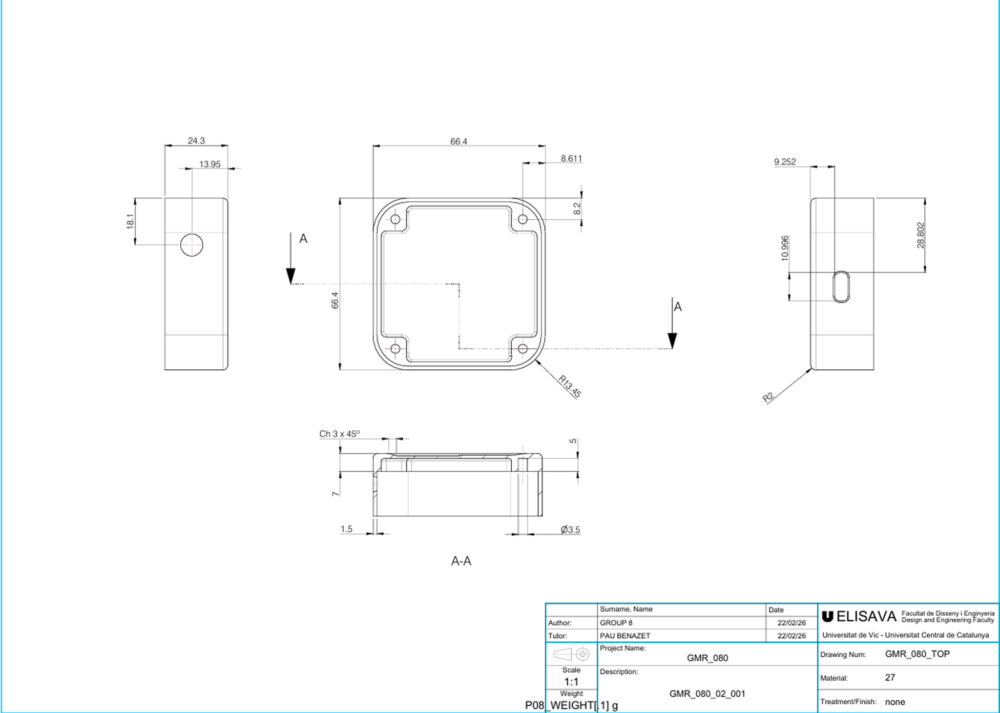 Dimensioned views of the enclosure top part