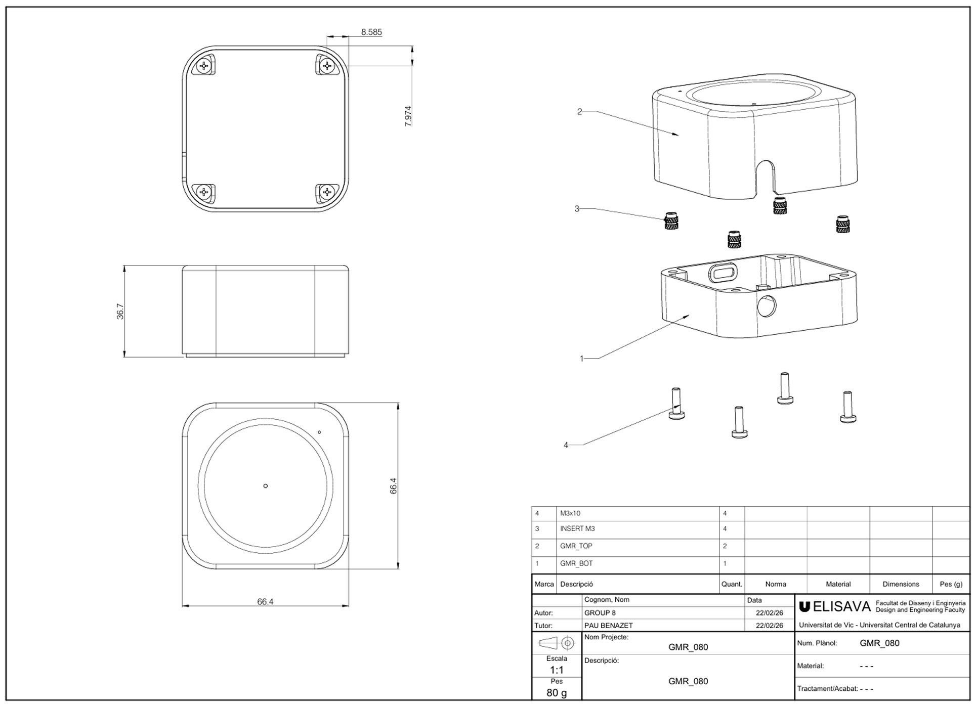 General assembly drawing of the sensor node, 80 g complete