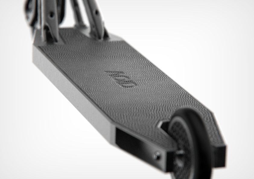 The finished deck, logotype embossed in the printed surface