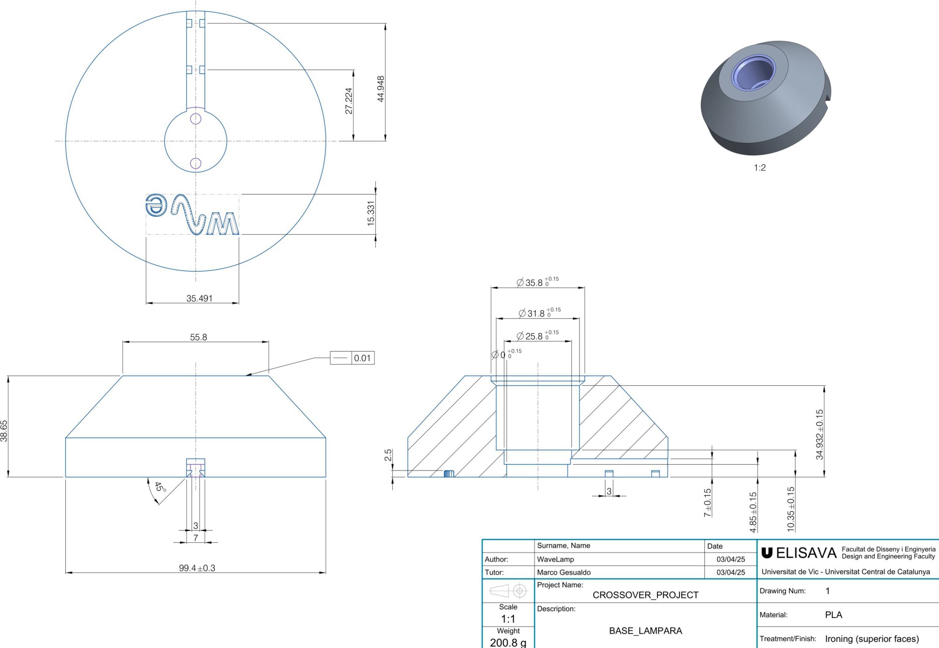 Manufacturing drawing of the injection-moulded lamp base